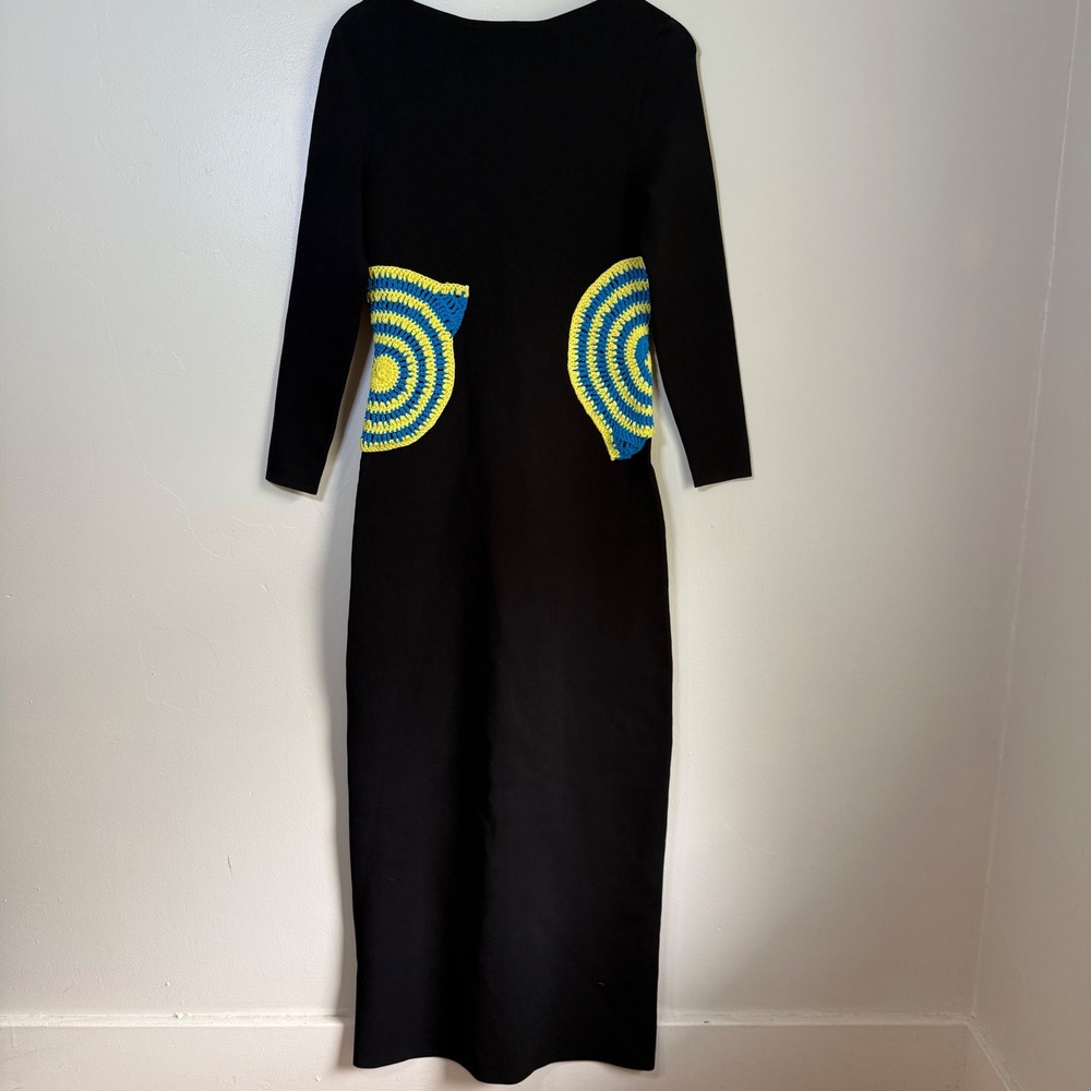 NWT STAUD Eliana Crochet Side Panel Scoop Back Maxi Dress Size S Black